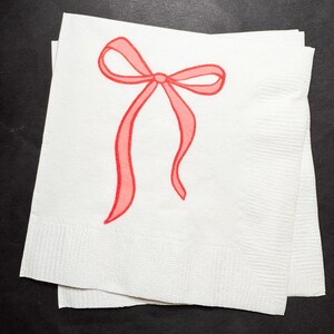 Pink Red Bow Christmas Birthday Valentine Bachelorette Pink Red Birthday Red Bow Baby Shower Cocktail, Luncheon or Dinner Napkins Set of 25