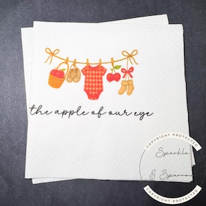 Apple of our Eye Baby Shower Apple Birthday Fall Baby Shower Apple Fall Birthday Red Apple Cocktail, Luncheon or Dinner Napkins Set of 25
