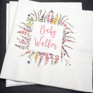 Spring Baby Shower Spring Floral Summer Baby Shower Personalized Cocktail, Luncheon or Dinner Napkins Set of 25