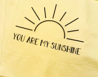 You Are My Sunshine Birthday Baby Shower Yellow Cocktail, Luncheon or Dinner Napkins Set of 25