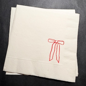 Red Bow Christmas Birthday Christmas Pink Red December Birthday Red Bow Baby Shower Cocktail, Luncheon or Dinner Napkins Set of 25