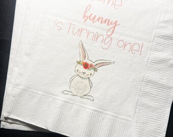 Some Bunny is One First Birthday Party Bunny 1st Birthday Spring Easter Birthday Cocktail Luncheon or Dinner Napkins, Set of 25