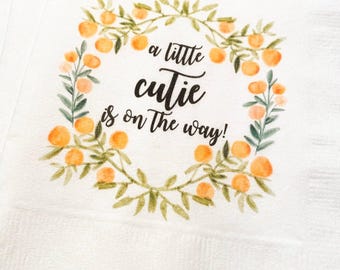 Clementine Cutie Baby Shower Spring Summer Little Cutie On the Way Baby Shower  Cocktail, Luncheon or Dinner Napkins Set of 25