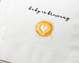 A Baby is Brewing Baby Shower Coffee Bar Baby Brunch Cocktail, Luncheon or Dinner Napkins Set of 25