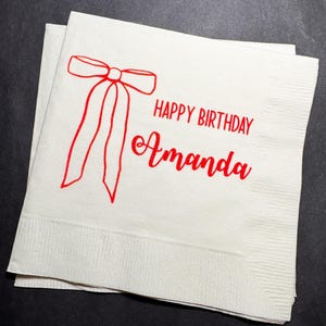 Red Bow Birthday Christmas Pink Red December Birthday Happy Birthday Oh What Fun Christmas Cocktail, Luncheon or Dinner Napkins Set of 25