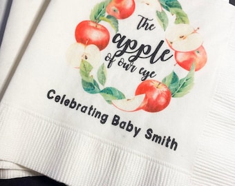 Apple of our Eye Baby Shower Apple Fall Baby Shower Apple Personalized Cocktail, Luncheon or Dinner Napkins Set of 25