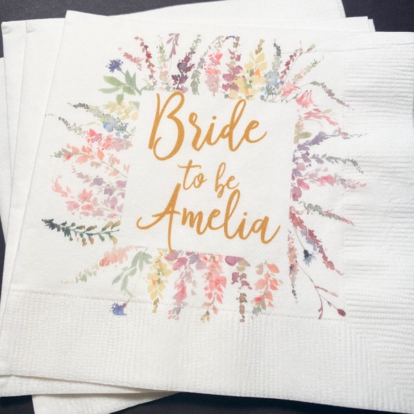 Spring Bridal Shower Spring Floral Summer Wedding Bride to Be Personalized Cocktail, Luncheon or Dinner Napkins Set of 25