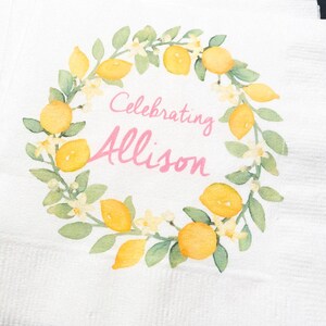 Lemon Bridal Shower Spring Summer Wedding Personalized Cocktail, Luncheon or Dinner Napkins Set of 25