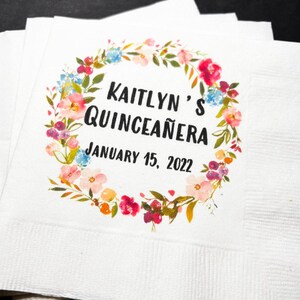 Quinceañera 15th Birthday Mis Quince Anos Personalized Cocktail or Luncheon Napkins, Set of 25