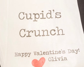 Cupid’s Crunch Valentines Day Sweet Treat Bags Class Valentines Party Personalized Favor Bags Treat Bags, Set of 10