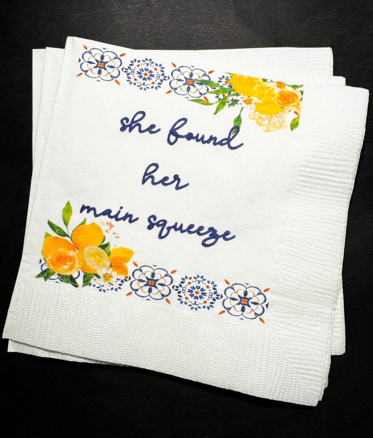 Lemon Bridal Shower Main Squeeze Spring Summer Bridal Shower She Found Her Main Squeeze Cocktail Luncheon or Dinner Napkins