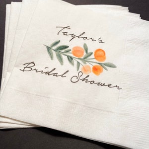 Peach Bridal Shower Spring Summer Shower Personalized Cocktail, Luncheon or Dinner Napkins Set of 25