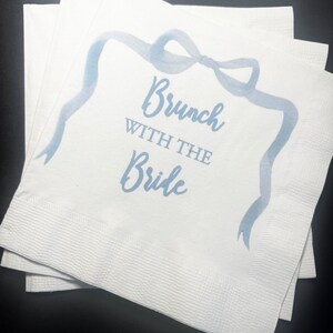 Blue Bow Bridal Shower Brunch with the Bride Cocktail, Luncheon or Dinner Napkins Set of 25