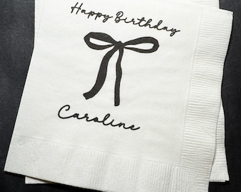 Black Bow Birthday Hello Forty 40th Birthday Black Bow Birthday Black 40th Party Personalized Cocktail, Luncheon or Dinner Napkins Set of 25