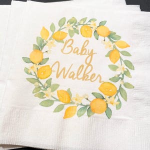 Lemon Baby Shower Spring Summer Baby  Shower Personalized Cocktail, Luncheon or Dinner Napkins Set of 25