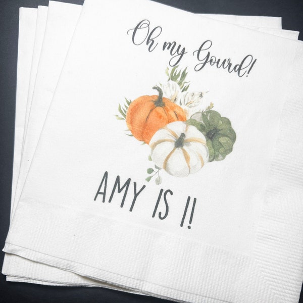 Oh my Gourd First Birthday Our Lil' Pumpkin is Turning 1 Little Pumpkin Fall First Birthday Personalized Cocktail Napkins, Set of 25