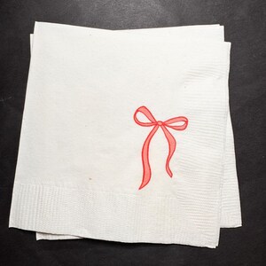 Pink Red Bow Christmas Birthday Valentine Bachelorette Pink Red Birthday Red Bow Baby Shower Cocktail, Luncheon or Dinner Napkins Set of 25