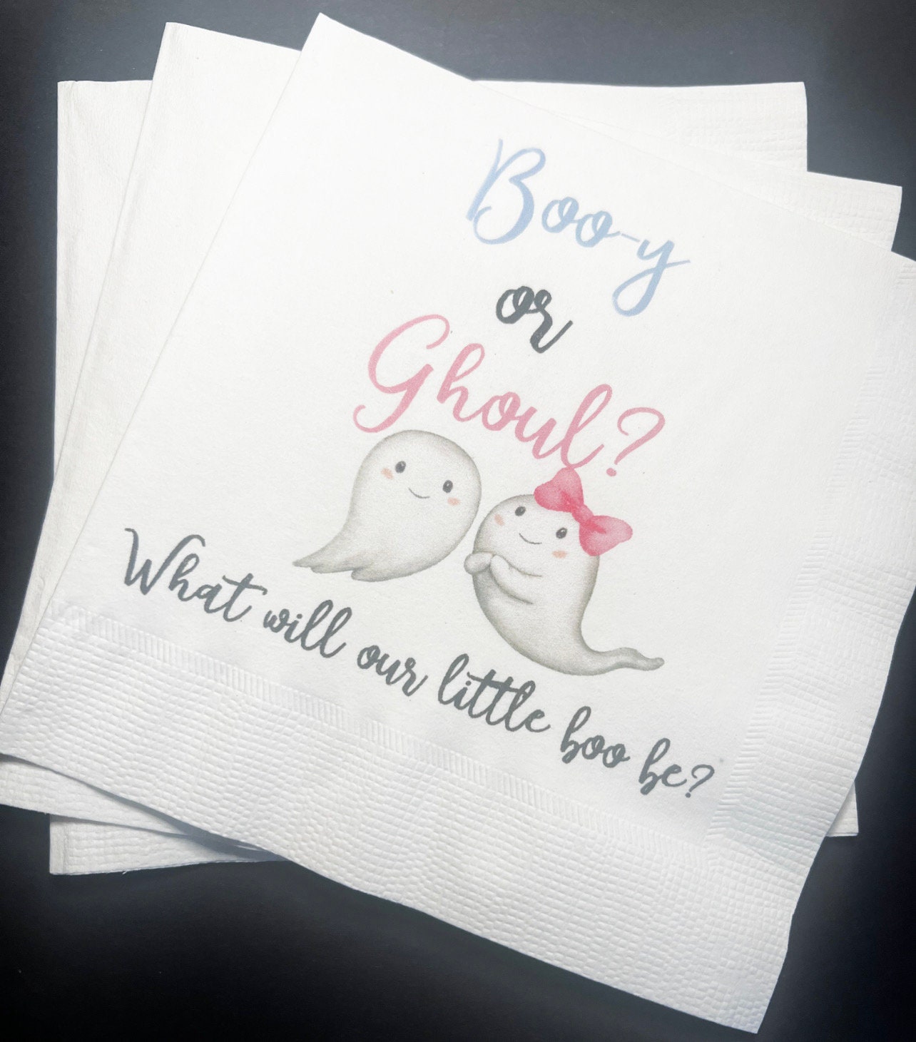 Booy or Ghoul What Will Our Little Boo Be Halloween Gender Reveal Cocktail Luncheon or Dinner Napkins Set of 25