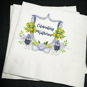 Lemon Bridal Shower Main Squeeze Spring Summer Wedding Blue Yellow Italian Bridal Personalized Cocktail or Luncheon Napkins, Set of 25