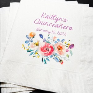 Quinceañera 15th Birthday Mis Quince Anos Personalized Cocktail or Luncheon Napkins, Set of 25