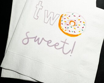 Two Sweet Donut Birthday 2nd Birthday Brunch Cocktail, Luncheon or Dinner Napkins Set of 25