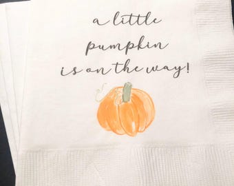 A Little Pumpkin is on the Way Fall Baby Shower Pumpkin Baby Shower Orange Pumpkin Neutral Cocktail, Luncheon or Dinner Napkins Set of 25