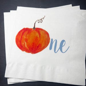 Pumpkin First Birthday Happy Birthday Lil&#39; Pumpkin Fall First Birthday Cocktail, Luncheon or Dinner Napkins Set of 25