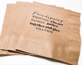 Friendsgiving Thanksgiving Kraft Cocktail or Dinner Napkins, Set of 25