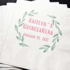 Quinceañera 15th Birthday Mis Quince Anos Personalized Cocktail or Luncheon Napkins, Set of 25