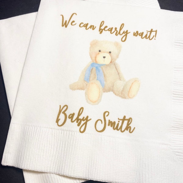 Teddy Bear Baby Shower We can Bearly Wait Shower Fall Baby Shower Personalized Cocktail, Luncheon or Dinner Napkins Set of 25