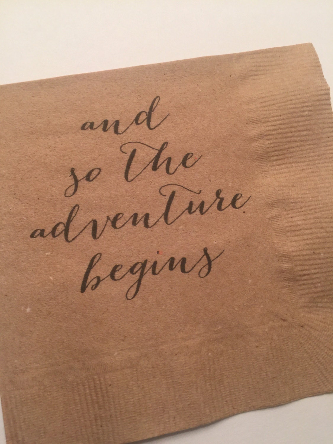 And So The Adventure Begins Wedding Bridal Shower Baby Shower Kraft Cocktail or Dinner Napkins Set of 25