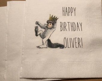 Where the Wild Things Are Wild Things Wild One Max Personalized Birthday Party Cocktail, Luncheon or Dinner Napkins Set of 25