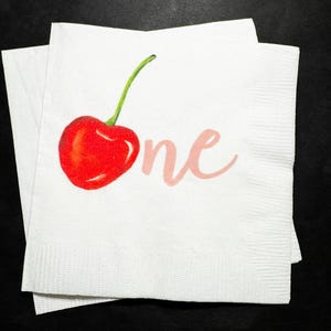 Cherry Birthday Cherry First Birthday Summer Birthday Cherry on Top Pink Red Birthday Cocktail, Luncheon or Dinner Napkins Set of 25