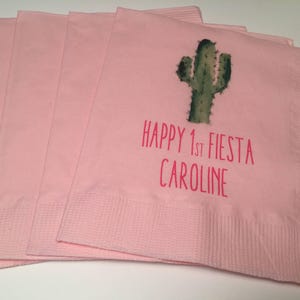 Personalized Pink Cactus First Birthday Fiesta Succelents Girl Birthday Party Cocktail, Luncheon or Dinner Napkins Set of 25