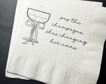 Champagne Bachelorette Party Pop the Champagne Bridal Shower Cocktail, Luncheon or Dinner Napkins Set of 25