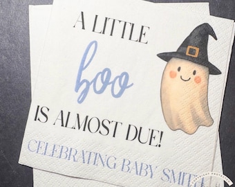 Little Boo is Almost Due Halloween Baby Shower Ghost Baby Shower Gender Reveal Little Boo Baby Shower Personalized Napkins, Set of 25