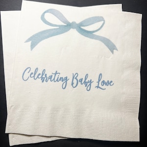Blue Bow Baby Shower It’s a Boy Blue Boy Baby Shower Personalized Cocktail, Luncheon or Dinner Napkins Set of 25