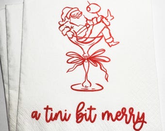 Tini Bit Merry Santa Martini Christmas Party Jingle & Mingle Friendsmas Holiday Cocktail Party Cocktail Luncheon or Dinner Napkins Set of 25