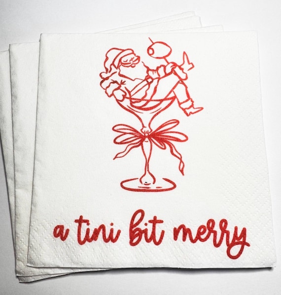 Tini Bit Merry Santa Martini Christmas Party Jingle & Mingle Friendsmas Holiday Cocktail Party Cocktail Luncheon or Dinner Napkins Set of 25