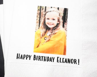 Custom Photo Birthday Milestone Birthday Personalized Cocktail, Luncheon or Dinner Napkins Set of 25