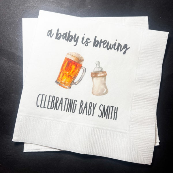 A Baby is Brewing Baby Shower Coffee Bar Baby Brunch Co-Ed Baby Shower Personalized Cocktail, Luncheon or Dinner Napkins Set of 25