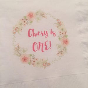 Personalized Boho Floral Shabby Chic First Birthday Bohemian Cocktail, Luncheon or Dinner Napkins Set of 25