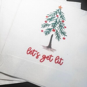 Let’s get Lit Friendsmas Christmas Party Very Merry Friendsmas Funny Christmas Cocktail, Luncheon or Dinner Napkins Set of 25