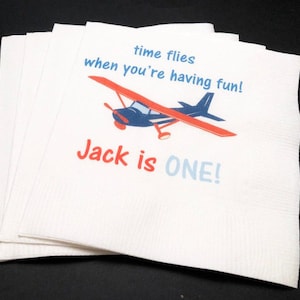 Time Flies Airplane 1st Birthday Personalized Cocktail, Luncheon or Dinner Napkins Set of 25