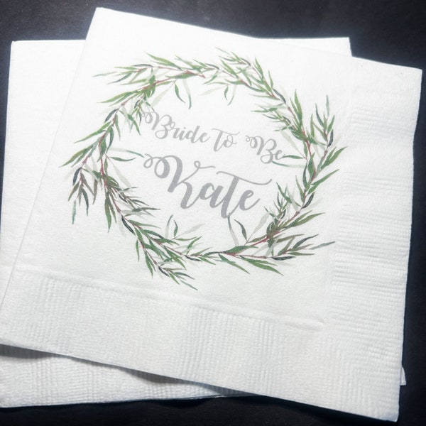 Spring Summer Bridal Shower Rustic Bride Eucalyptus Bride to Be Personalized Cocktail, Luncheon or Dinner Napkins Set of 25