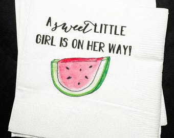 Watermelon Baby Shower Sweet Baby Girl On Her Way Cocktail, Luncheon or Dinner Napkins Set of 25