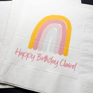 Rainbow Birthday Watercolor Rainbow Boho Modern Rainbow Personalized Cocktail or Luncheon Napkins, Set of 25