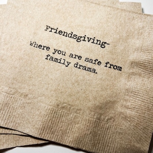 Friendsgiving Thanksgiving Friends Funny Kraft Cocktail or Dinner Napkins, Set of 25