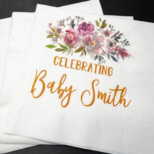 Spring Baby Shower Spring Floral Summer Baby Shower Personalized Cocktail, Luncheon or Dinner Napkins Set of 25