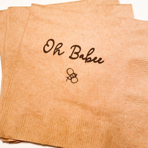 Oh Babee Bee Baby Shower Honey Themed Baby Shower Kraft Cocktail or Luncheon Napkins, Set of 25